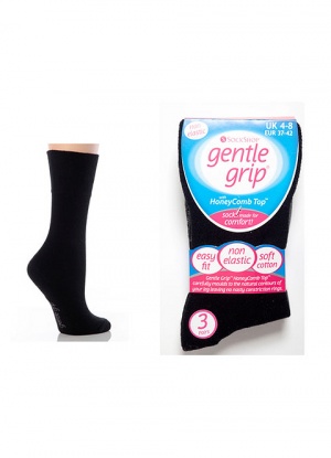 Gentle Grip 3 pack Plain Black Socks
